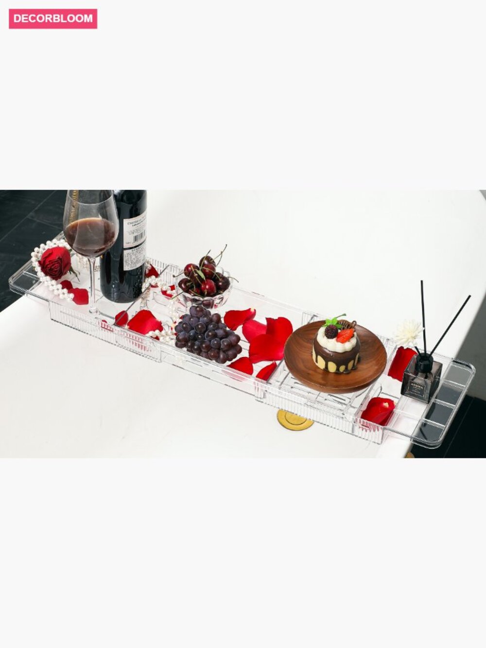 Expandable Bath Tray with Wine and Book Holder - Acrylic Bathtub Caddy Shelf - Picture 7 of 7